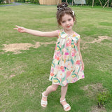 Girls Multicolour Floral Print Sleeveless Peter Pan collar A-Line Dress