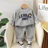 Boys Grey Typographic Embroidered Sweatshirt With Pants Set