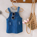 Girls Tank Top with Denim Pinafore Set