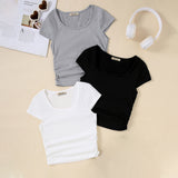 Girls Grey Short Sleeve Round Neck Top ( Pack Of 3)