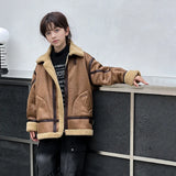 Boys Brown Faux Leather Heavy Jacket With Fleece Lining