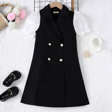 Girls Black and White Puff Sleeves Formal Blazer Dress