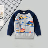 Boys Grey Regular Sweater With Self-Design Crane Patterns