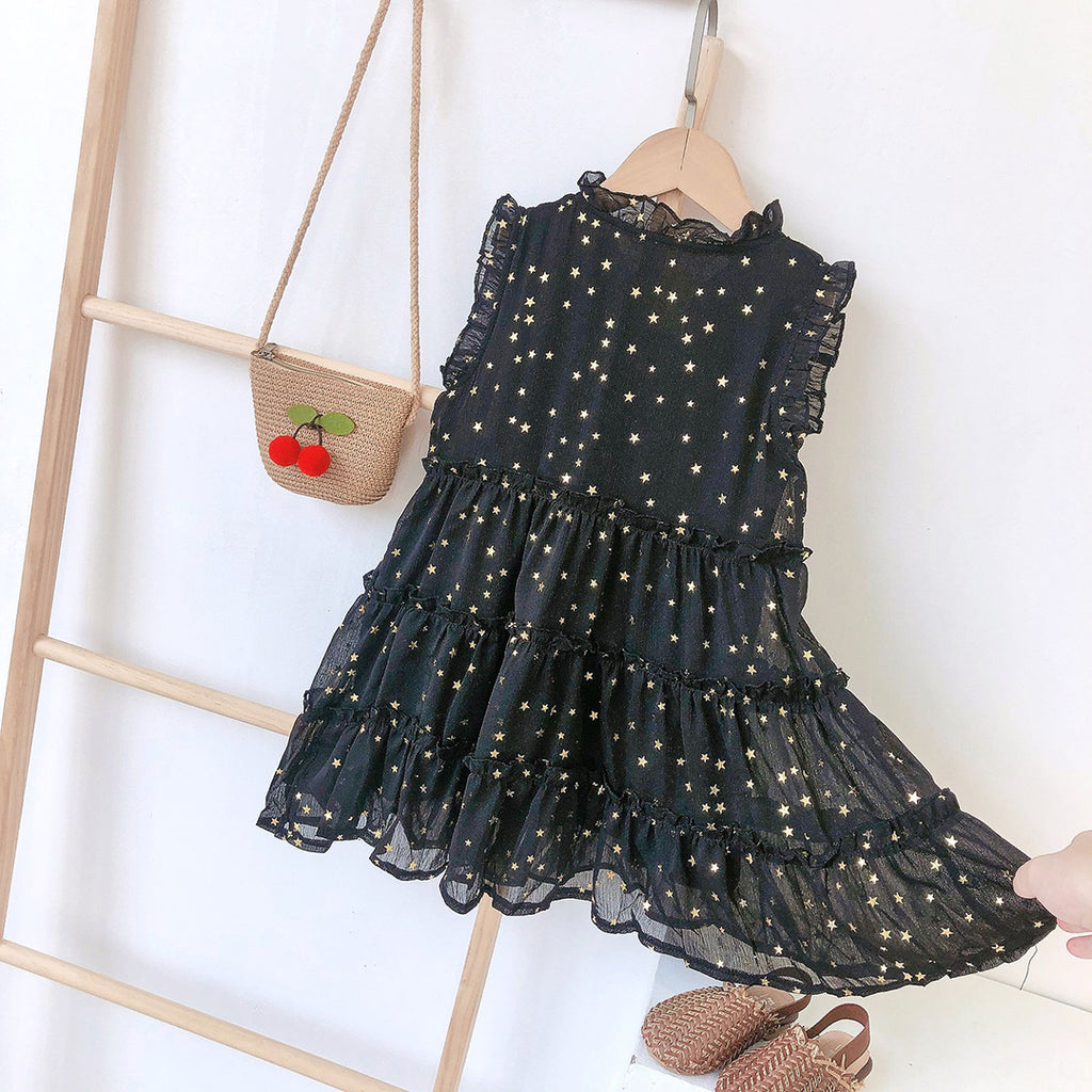Girls Star Print A-line Tiered Dress