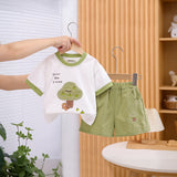 Boys Embroidery Applique Short Sleeves T-Shirt With Green Shorts Set
