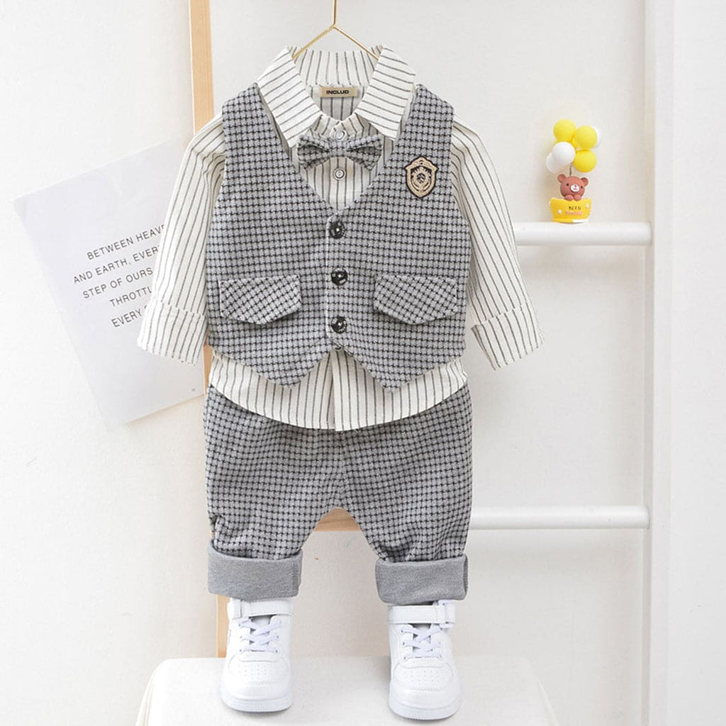 Boys Gingham Check Waistcoat with Shirt & Trouser Set