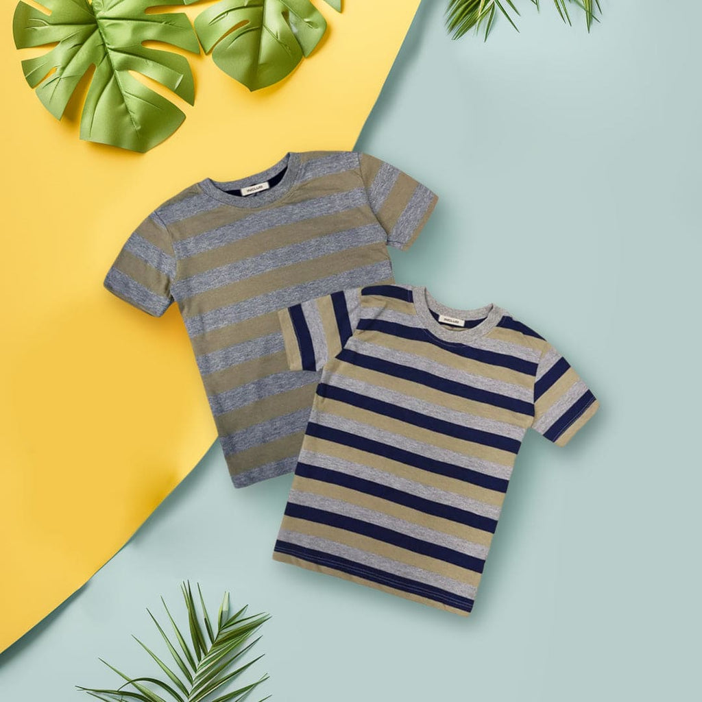Boys Short Sleeves Striped T-shirt Set (Pack of 2)