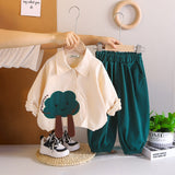 Girls Embroidered Long Sleeves Shirt With Green joggers Set