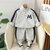 Boys Grey M Printed High Neck Sweatshirt With Jogger Set