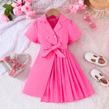 Girls Fuchsia Solid Summer Casual Blazer Dresses