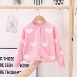 Girls Pink Self Heart Design Winter Cardigan