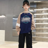 Boys Navy Blue Typographic Printed Raglan Sleeves Winter Sweatshirt