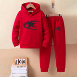 Boys Red Star Printed Hooded Sweatshirt with Joggers Set
