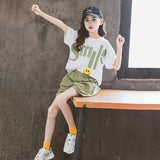 Girls Smile Print Short Sleeve T-Shirt With Shorts Set