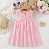 Girls Pink Textured Round Neck A-Line Dress