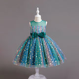 Girls Green Star Foil Print Sleeveless Fit & Flare Party Wear Dress