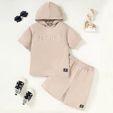 Boys Khaki Short Sleeve Hooded T-Shirt With Elasticated Shorts Set