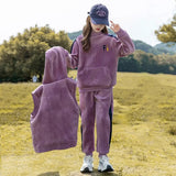 Girls Purple Fi Letters Printed Sweatshirt With Hooded Vest & Jogger Co-ord Sets