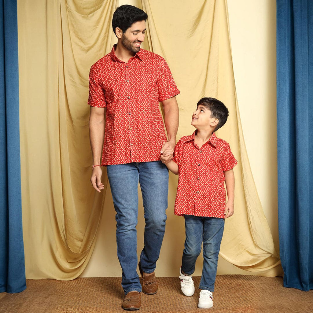 Red Printed Shirt Dad & Son Set