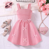 Girls Pink Bow Applique Sleeveless Fit & Flare Dress