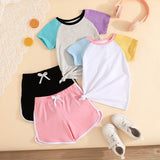 Girls Multicolor Color-blocked Raglan Sleeve T-Shirt With Sets - Pack of 2