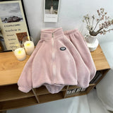 Girls Pink Fleece Zip-up Jacket With Jogger Co-ord Sets