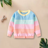 Girls Multicolor Self-Design Stripes Winter cardigan