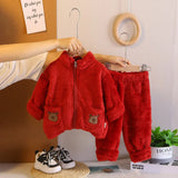 Girls Red Fleece Zip-up Jacket With Jogger Co-ord Sets