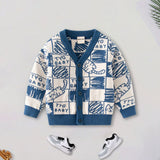 Boys Blue Cardigan With Self Design Cat Ptterns