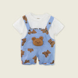 Boys Blue Teddy Print T-shirt with Dungaree Set