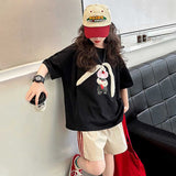 Girls Short Sleeves Applique Embroidery T-Shirt With Shorts Set
