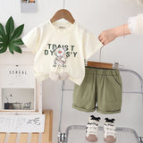 Boys Teddy Printed Short Sleeves T-Shirt With Green Shorts Set