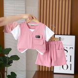 Boys Pink V-Neck Short Sleeve T-Shirt With Elasticated Shorts Set