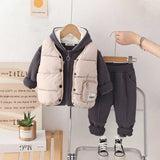 Boys Grey Fleece Hooded Zipper Jacket With Puffer Vest & Jogger Sets