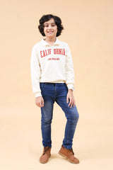 Boys White Full Sleeves Winterwear Sweatshirt