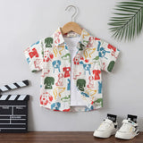 Boys White Dogs Cartoon Printed Short Sleeves Shirt