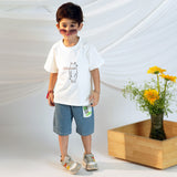 Boys Short Sleeve Graphic White T-Shirt With Denim Shorts Set