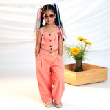 Girls Sleeveless Denim Top With Denim Straight Leg Pants Set