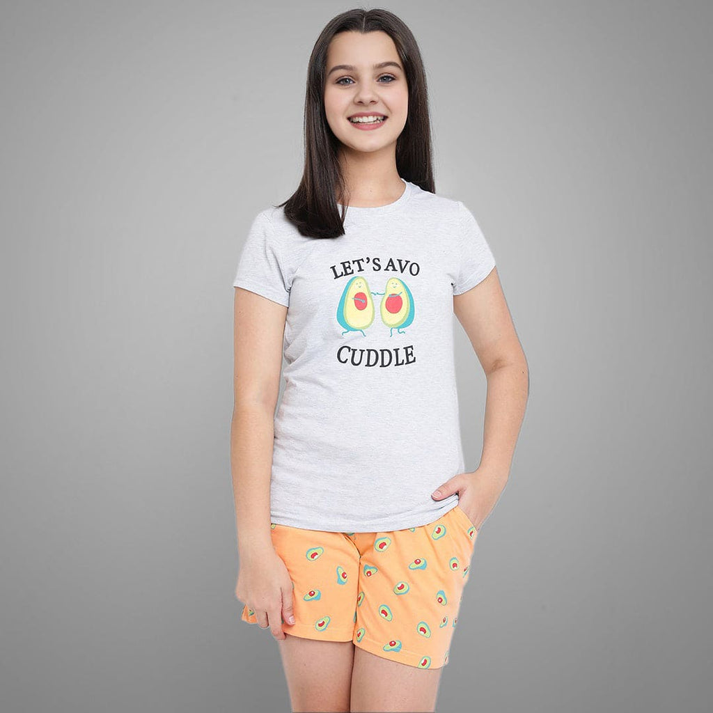 Girls Printed T-shirt With Shorts Nightsuit  Set