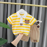 Boys Striped Polo T-shirt with Shorts Set