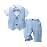 Boys Blue Bow-Tie Shirt with Striped Trousers & Waistcoat Set