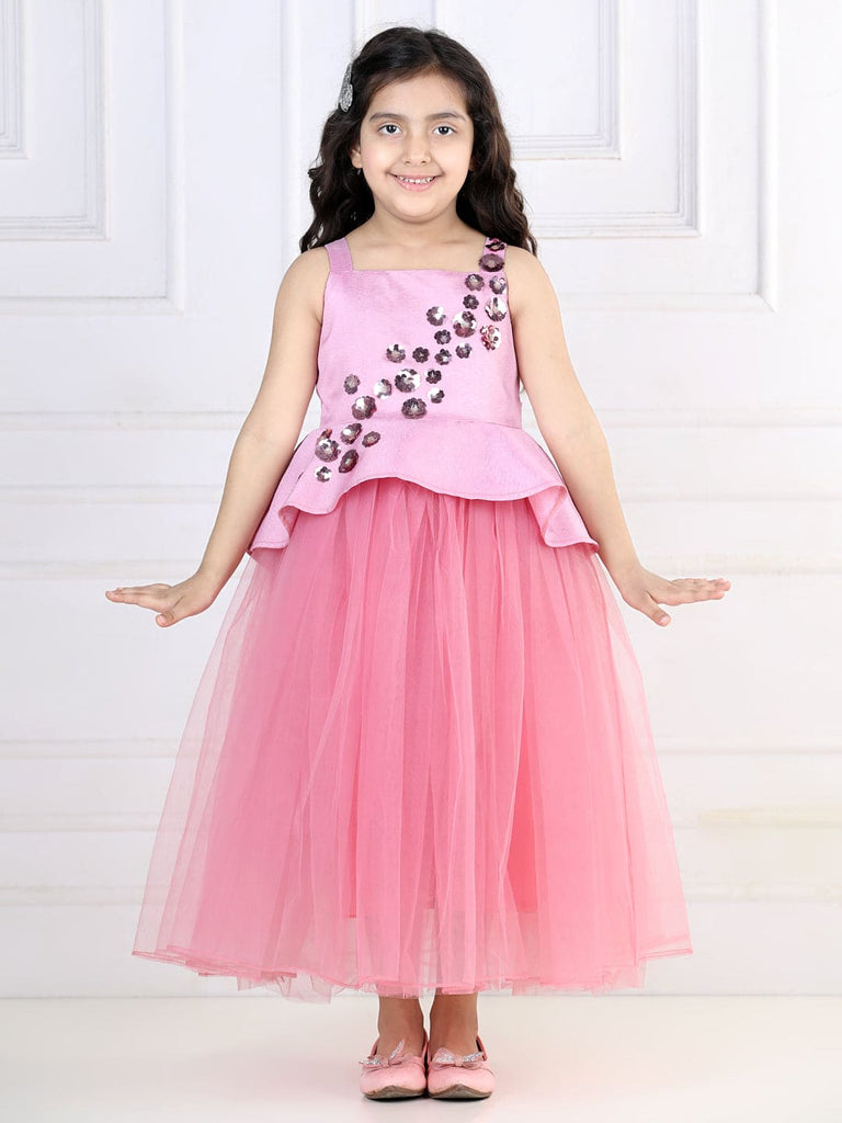 Girls Embellished Peplum Ankle Length Party Gown