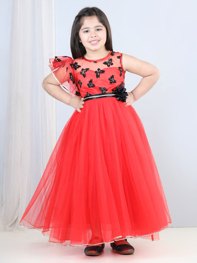 Girls Applique Tulle Party Gown