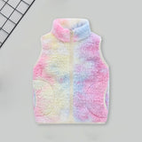 Girls Multicolor Tie-Dye Printed Fleece Front Zipper Sleeveless Winter Jacket