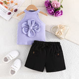 Girls Purple Halter Neck Top With Shorts Set