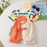 Boys Short Sleeve T-Shirt With Orange Dinosaur Applique Dungaree Sets