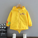 Boys Yellow Dinosaur Printed Front Open Hooded Trendy Jacket