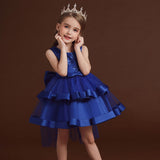 Girls Blue High Low Princess Partywear Dress With Bow