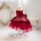Girls Red Fluffy High - Low Princess Partywear Dress