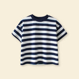 Boys White Striped Short Sleeves T-Shirt